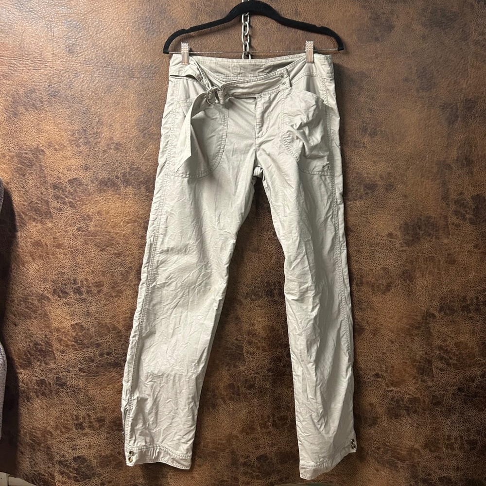 Free People 6 Taupe Khaki D-Ring Belt‎ Off Centered Hems Zipper Button Pockets